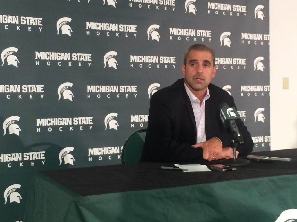 MSU+Hockey+Players%2C+Coaches+Discuss+High+Expectations+at+Media+Day