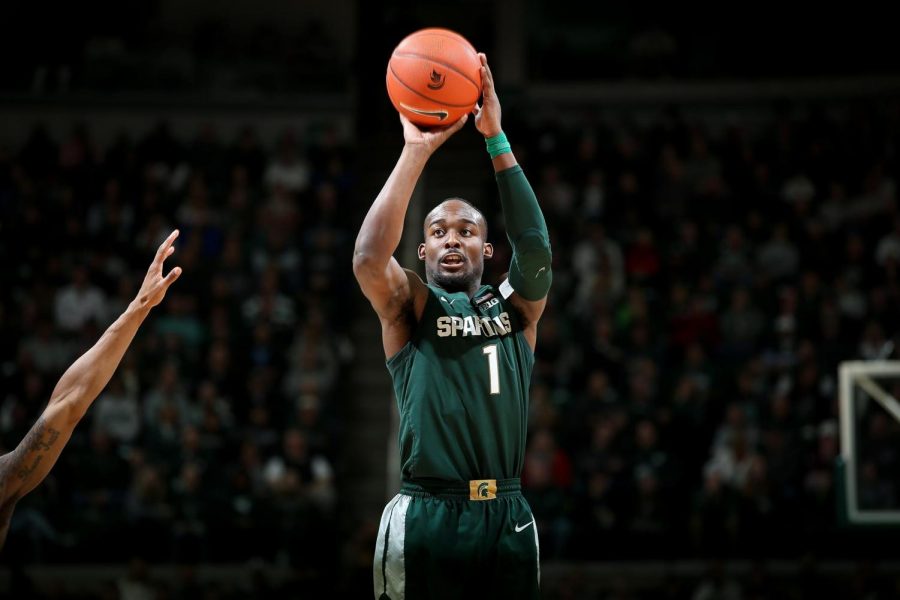 Joshua+Langford+shoots+the+ball+during+a+game%2FPhoto+Credit%3A+MSU+Athletic+Communications+