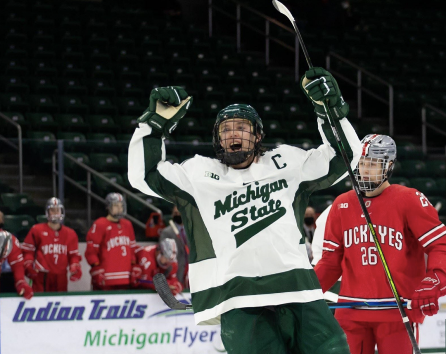 Tommy Apap celebrates after scoring the opening goal in the Spartans 2-0 home win over Ohio State/Photo Credit: MSU Athletic Communications