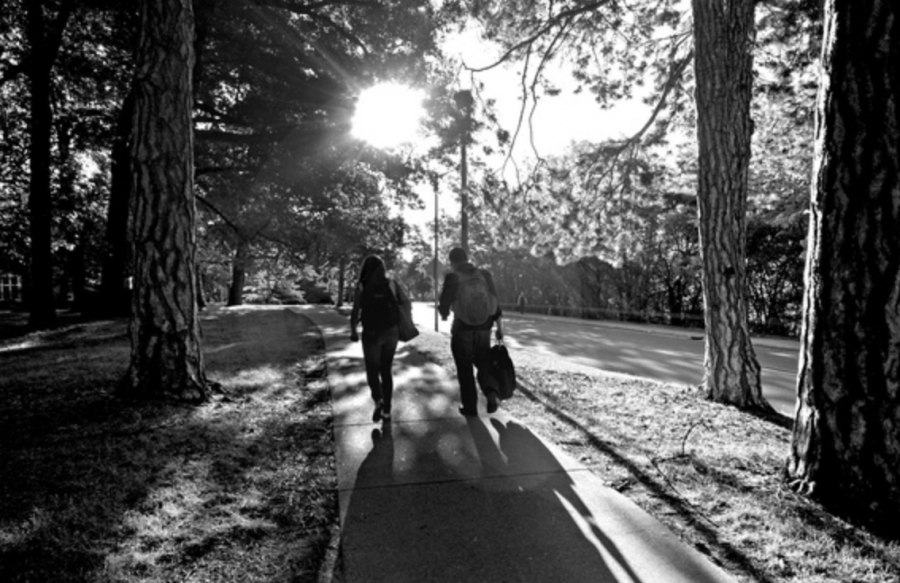 Two students walking together/ Photo Credit: MSU University Communications