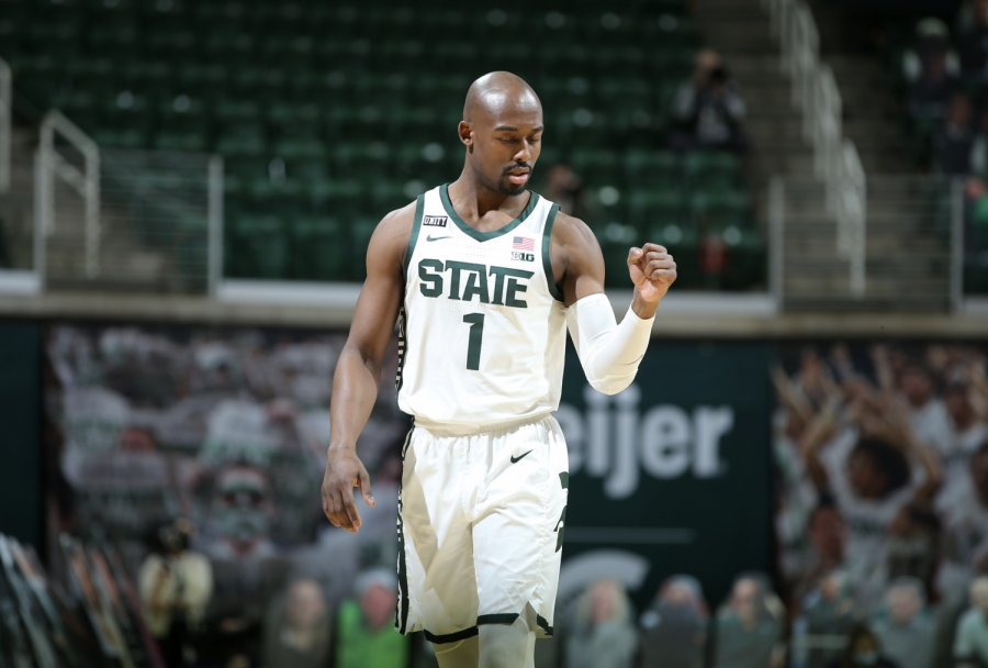 MSU+guard+Joshua+Langford+celebrates+after+hitting+a+jumper+against+No.+5+Illinois%2F+Photo+Credit%3A+MSU+Athletic+Communications%0D%0A%0D%0A
