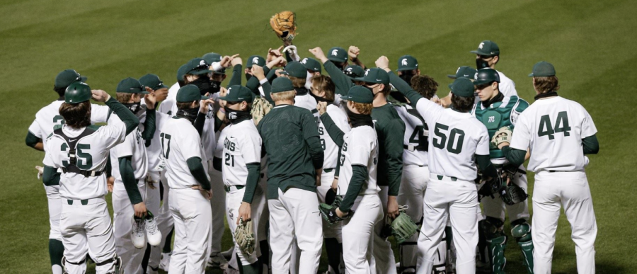 The MSU baseball team meets together before a game/ Photo Credit: MSU Athletic Communications



