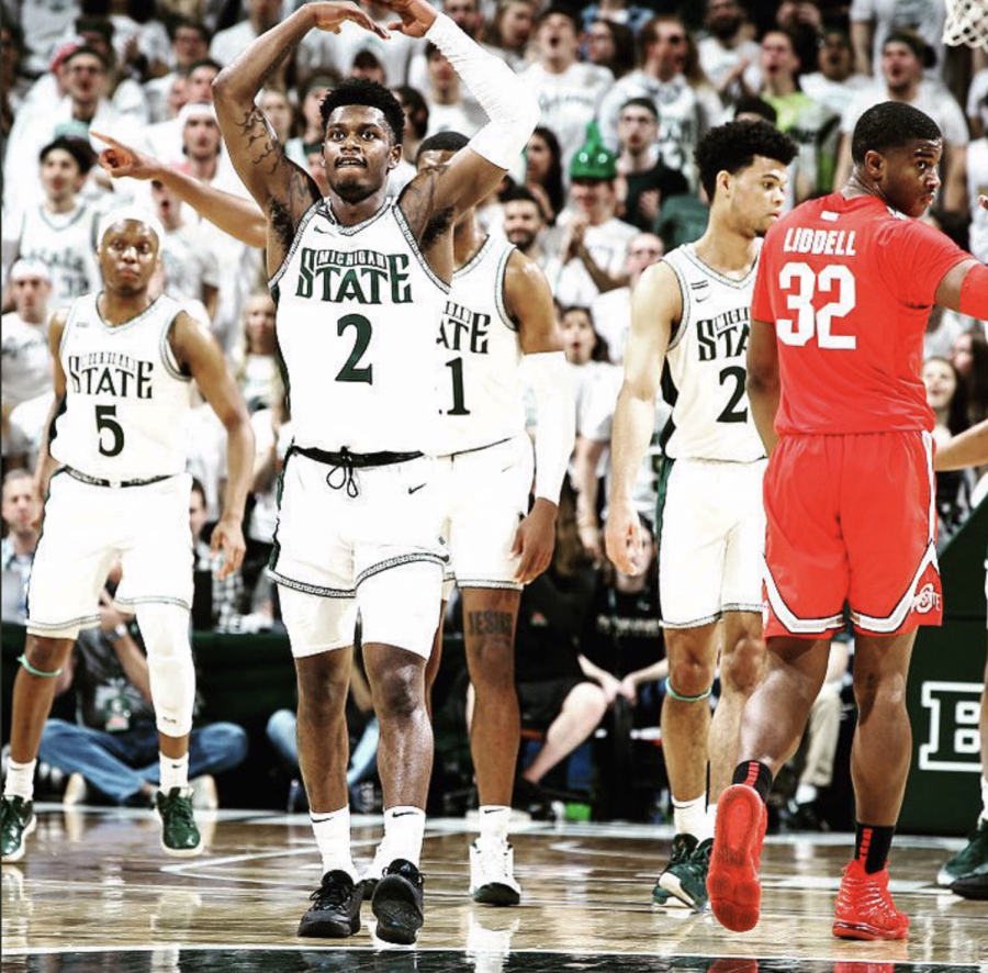 MSU+guard+Rocket+Watts+celebrates+after+the+Spartans+knock+off+No.+19+Ohio+State+80-69+to+click+the+Big+Ten+regular+season+crown+in+2020%2F+Photo+Credit%3A+MSU+Athletic+Communications%0A%0A