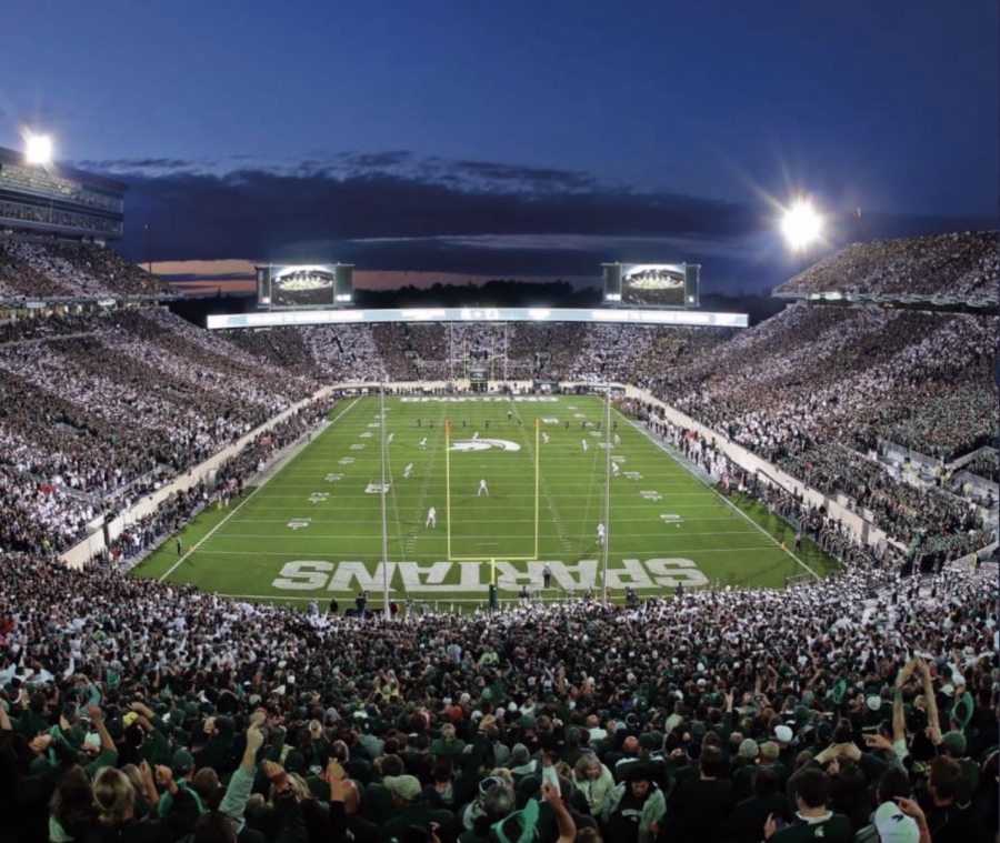 A crowded Spartan Stadium at night/ Photo Credit: MSU Athletic Communications
