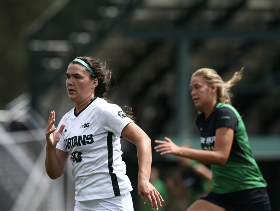 MSU forward Camryn Evans sprints to the ball against Marshall in 2019/ Photo Credit: MSU Athletic Communications
