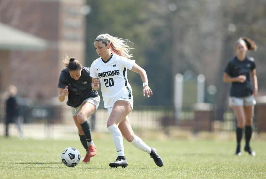 MSU sophomore defender Zivana Labovic propels the Spartan offensive attack in a 3-0 against Eastern Michigan on Aug. 22, 2021