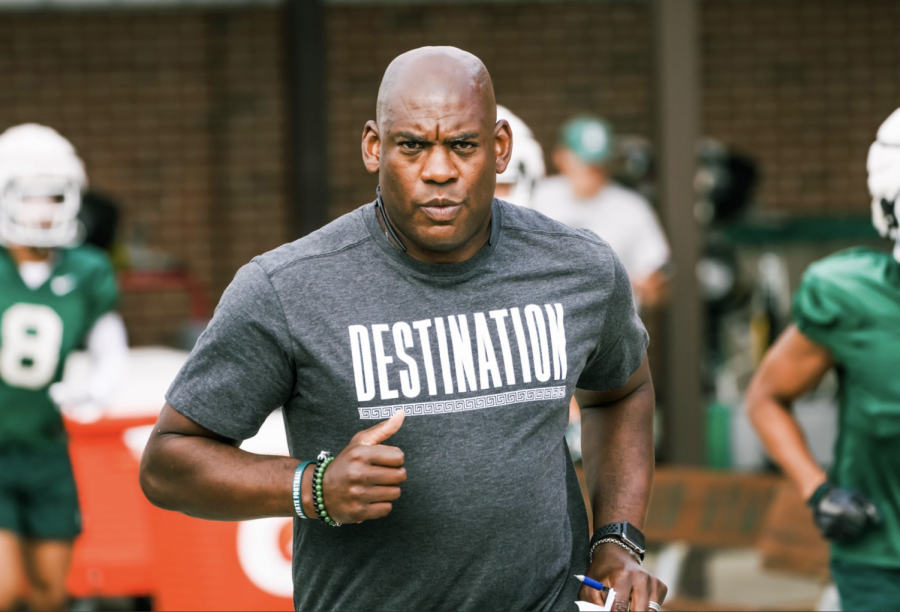 MSU head coach Mel Tucker jogs out to practice in preparation for Nebraska in 2021/ Photo Credit: MSU Athletic Communications 