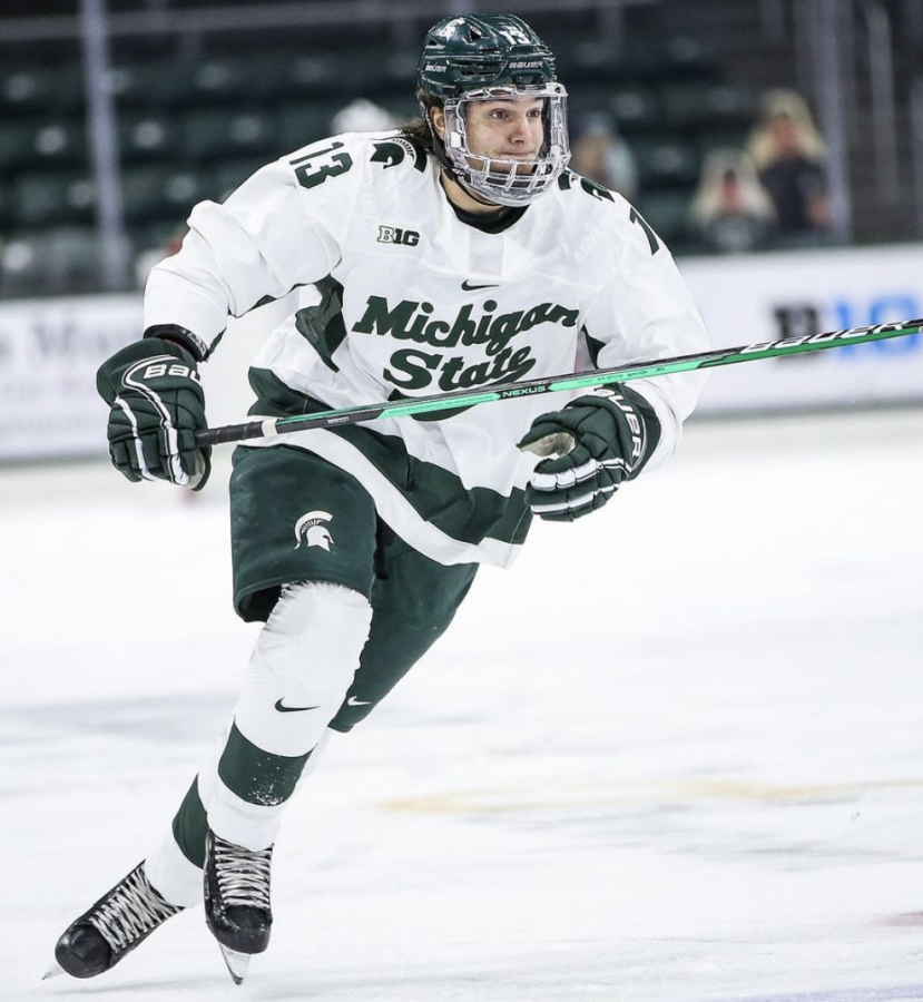 MSU+forward+Kristoff+Papp+skates+during+a+game%2F+Photo+Credit%3A+MSU+Athletic+Communications%0A