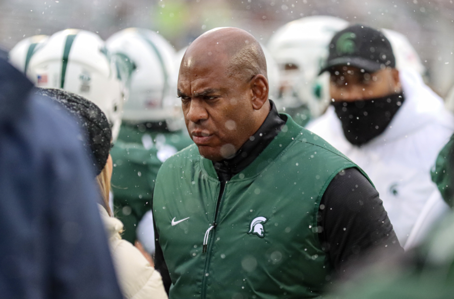 MSU head coach Mel Tucker during the Spartans 30-27 win over Penn State on Nov. 27, 2021/Photo Credit: Sarah Smith/WDBM