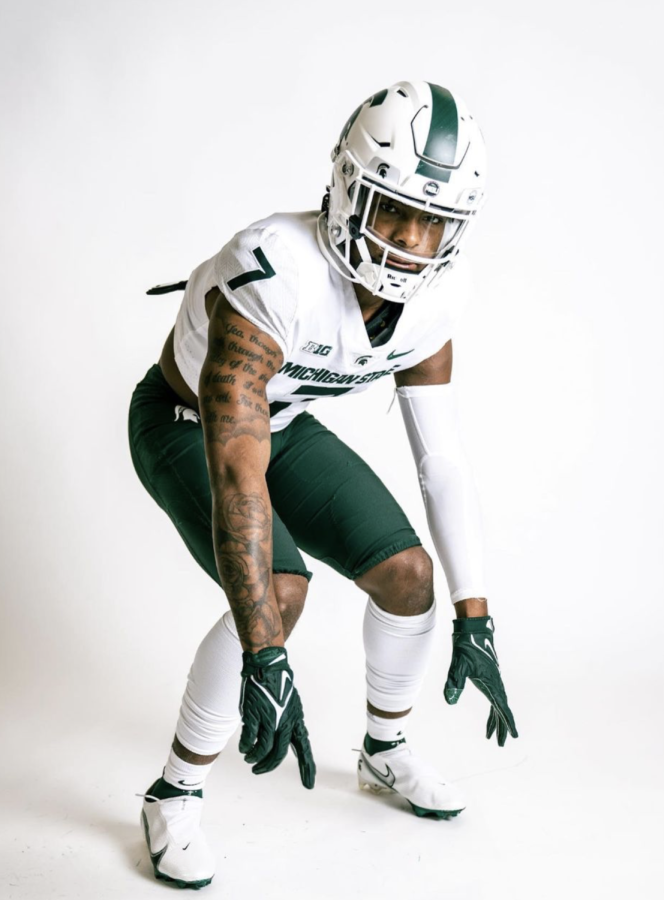 MSU 2022 safety commit Malcolm Jones during his visit to East Lansing/ Photo Credit: MSU Athletic Communications 