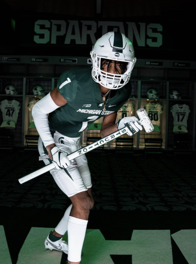 MSU four-star 2022 commit Jaden Mangham during his official visit to East Lansing/ Photo Credit: MSU Athletic Communications 