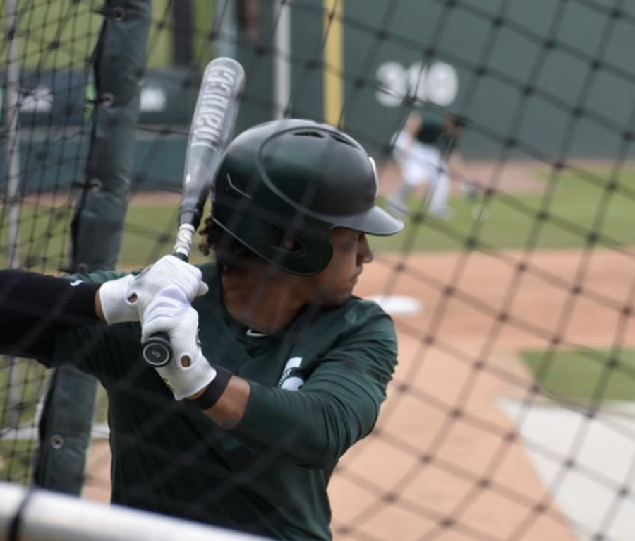 MSU+catcher+Christian+Williams+takes+batting+practice+as+the+Spartans+prepare+to+take+on+Clemson+in+March+of+2022%2F+Photo+Credit%3A+MSU+Athletic+Communications