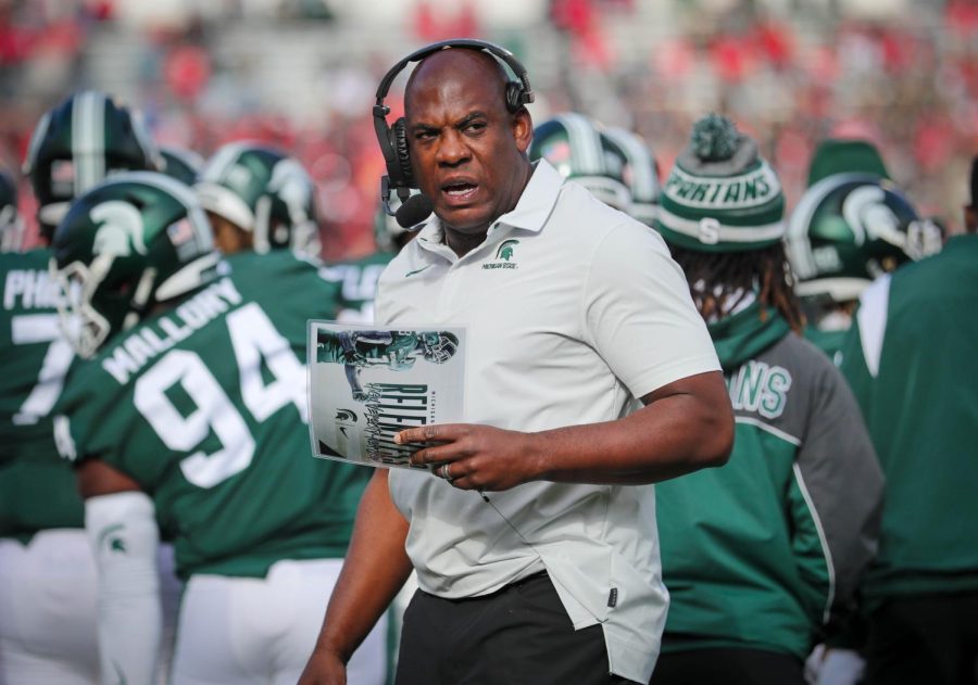 Mel Tucker on sideline of Michigan State vs. Ohio State game on Oct. 8, 2022/ Photo Credit: Sarah Smith