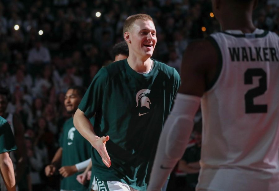 Joey Hauser gets introduced to the crowd before Michigan States victory over Brown on December 10, 2022. Photo Credit: Sarah Smith/WDBM