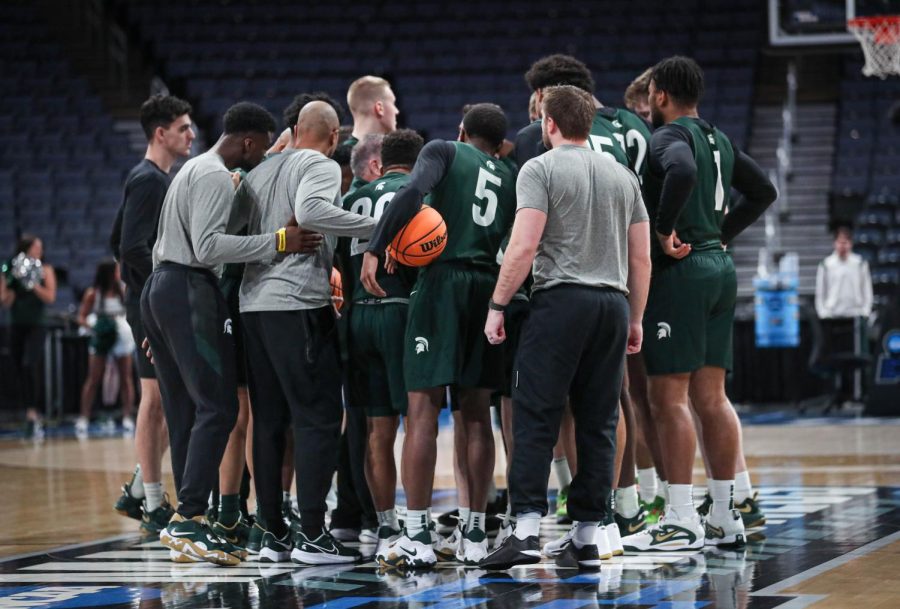 The Michigan State Spartans during their open practice in Columbus on March 16, 2023. Photo Credit: Sarah Smith/WDBM