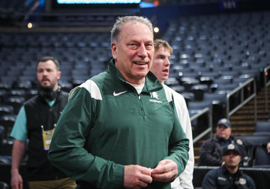 Tom+Izzo+during+Michigan+States+open+practice+in+Columbus+on+March+16%2C+2023.+Photo+Credit%3A+Sarah+Smith%2FWDBM