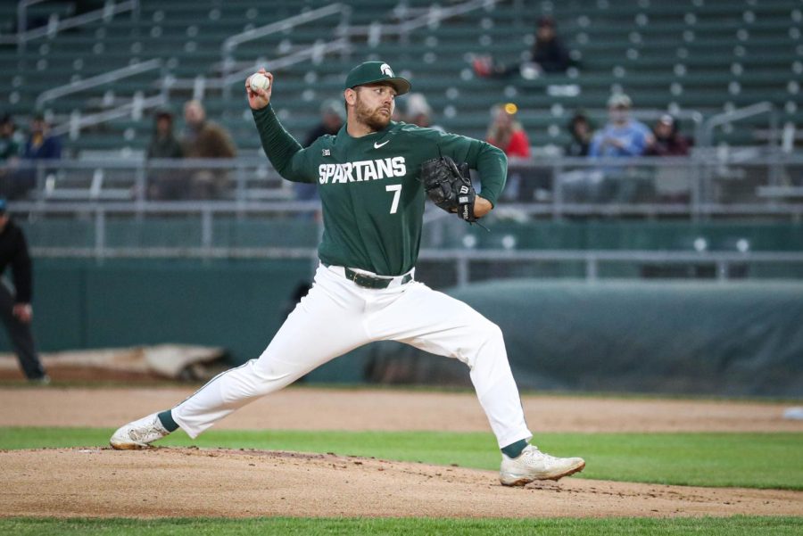 Brian Martin pitches the ball during the Crosstown Showdown on April 4, 2023. Photo Credit: Sarah Smith/WDBM