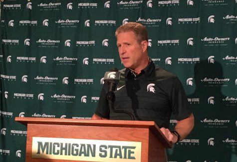 MSU head coach Danton Cole talks with the media after a game/ Photo Credit: MSU Athletic Communications  