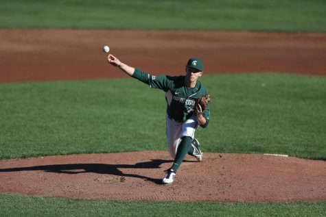 MSU pitcher Mason Erla delivers a pitch/Photo Credit: MSU Athletic Communications

