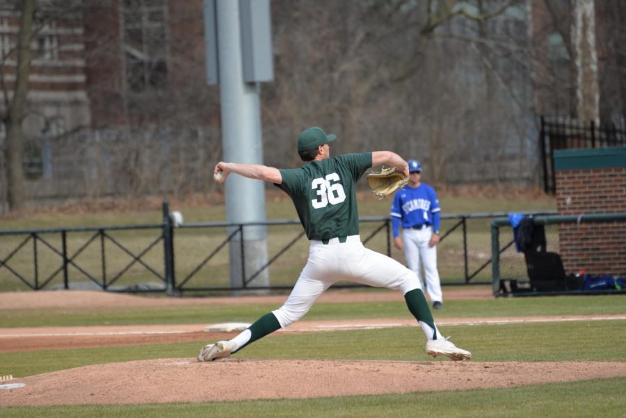Mitchell Tyranski delivers a pitch against Indiana State. (Photo: Joe Dandron/WDBM)