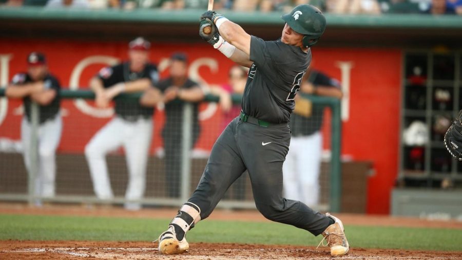 MSU+catcher+Adam+Proctor+swings+at+a+pitch+during+a+game%2FPhoto+Credit%3A+MSU+Athletic+Communications