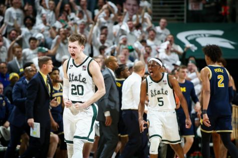 MSU guard/forward Matt McQuaid next to Cassius Winston/Photo Credit: MSU Athletic Communications