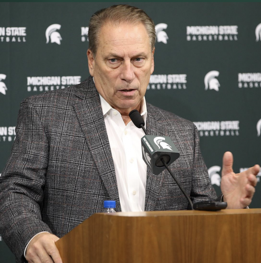 Tom Izzo talks to the media/ Photo Credit: MSU Athletic Communications