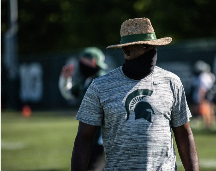 Michigan State head football coach Mel Tucker supervises practice/ Photo Credit: Michigan State Athletic Communications
