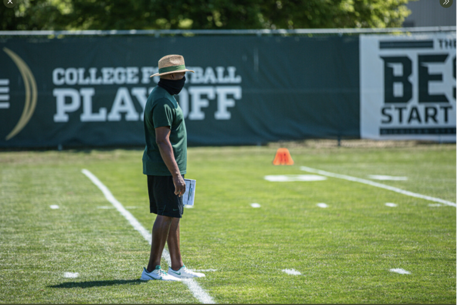 Mel Tucker watching over practice/Photo Credit: MSU Athletic Communications