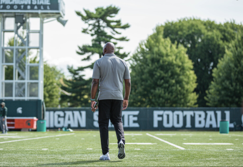 Mel Tucker walks out onto the practice field/Photo Credit: MSU Athletic Communications