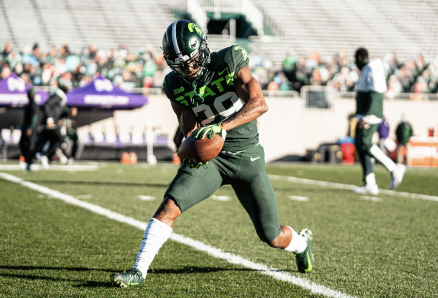 Shakur Brown warms up against Northwestern/ Photo Credit: MSU Athletic Communications