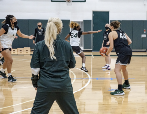 Suzy Merchant oversees practice/Photo Credit: MSU Athletic Communications
