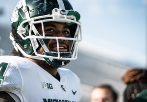 Antjuan Simmons smiles as MSU squares off against Penn State/ Photo Credit: MSU Athletic Communications