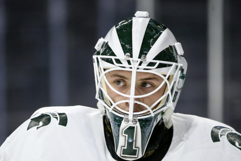 MSU goaltender Drew DeRidder/Photo Credit: MSU Athletic Communications