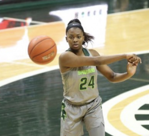 Nia Clouden whips a pass in the Spartans 93-87 loss to No. 14 Maryland/ Photo Credit: MSU Athletic Communications