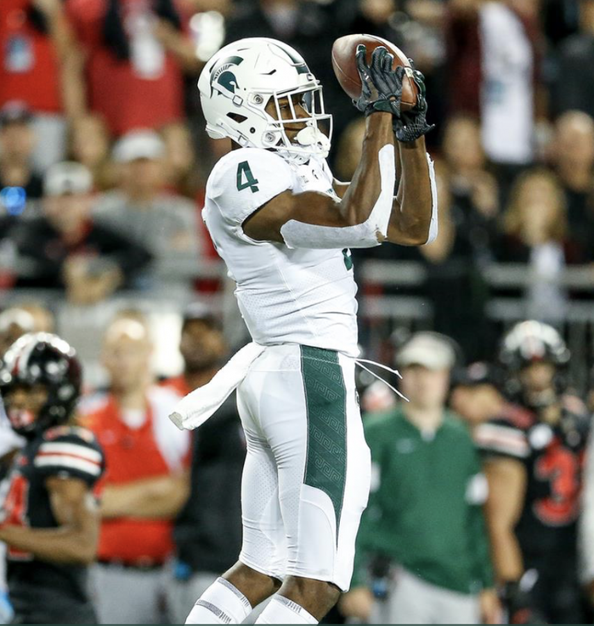 Wide receiver C.J. Hayes makes a catch against Ohio State in 2019/ Photo Credit: MSU Athletic Communications


