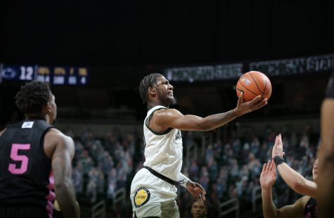 Aaron Henry attempts a layup in the Spartans 60-58 home win over Penn State/ Photo Credit: MSU Athletic Communications
