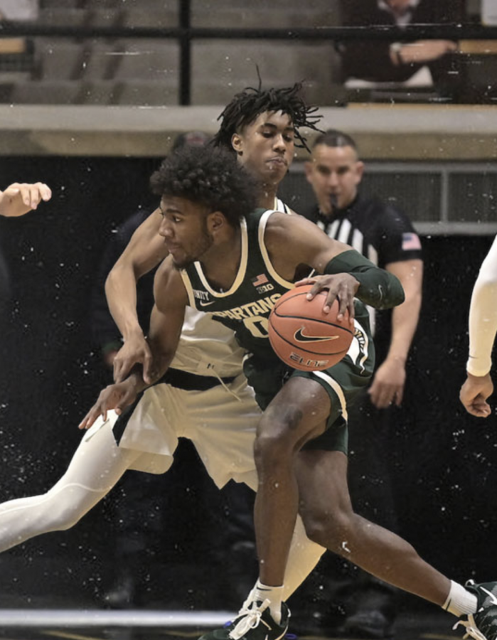 Aaron Henry drives in the paint during the Spartans 75-65 road loss to Purdue/ Photo Credit: MSU Athletic Communications

