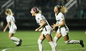 Gia Wahlberg celebrates after scoring a goal/ Photo Credit: MSU Athletic Communications 
