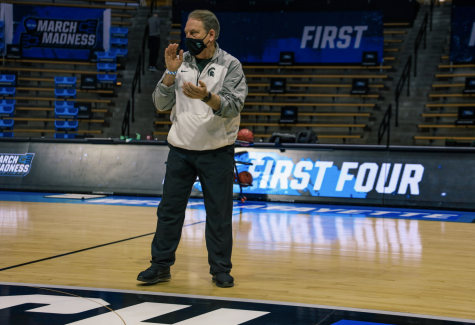 MSU head coach Tom Izzo watches his team during practice before the first game of the NCAA Tournament/ Photo Credit: MSU Athletic Communications


