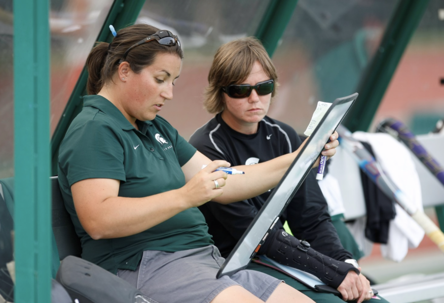 MSU+head+coach+Helen+Knull+draws+up+a+play+during+a+game+in+2019%2F+Photo+Credit%3A+MSU+Athletic+Communications+%0A%0A%0A