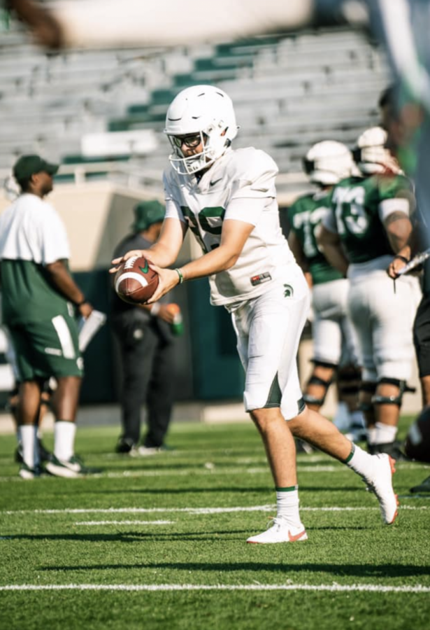 MSU+punter+Bryce+Baringer+prepares+to+uncork+a+punk+during+the+second+fall+scrimmage+of+2021%2F+Photo+Credit%3A+MSU+Athletic+Communications+