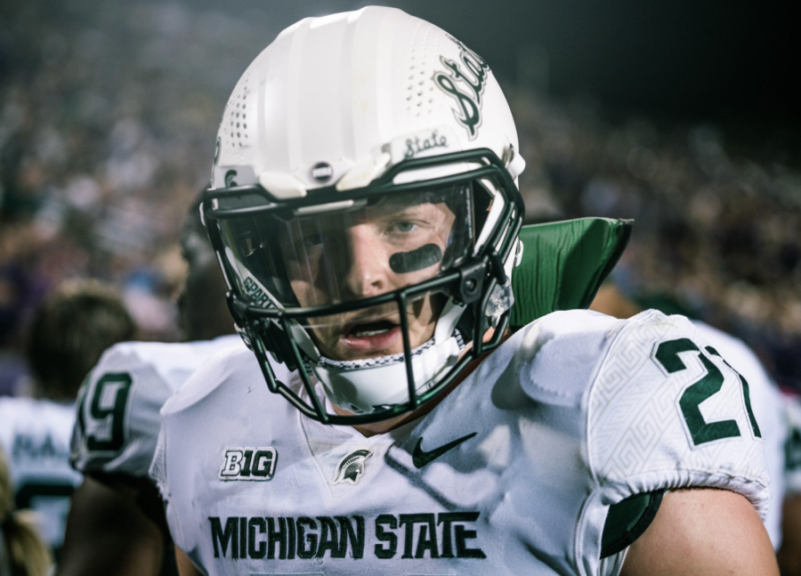 MSU linebacker Chase Kline in the Spartans 2021 season-opening win over Northwestern/ Photo Credit: MSU Athletic Communications 
