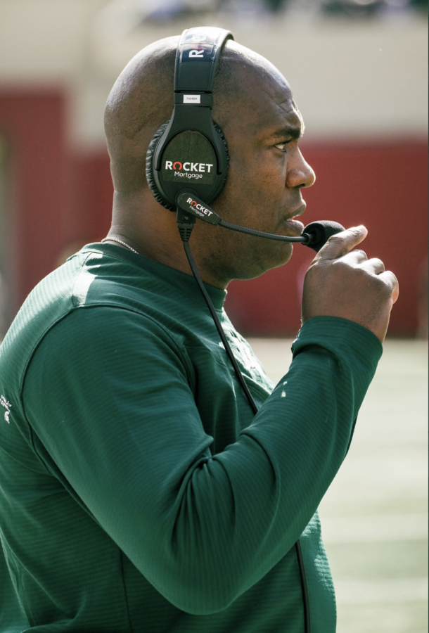 MSU head coach Mel Tucker looks on in the Spartans 20-15 win over Indiana on Oct. 16, 2021/ Photo Credit: MSU Athletic Communications 