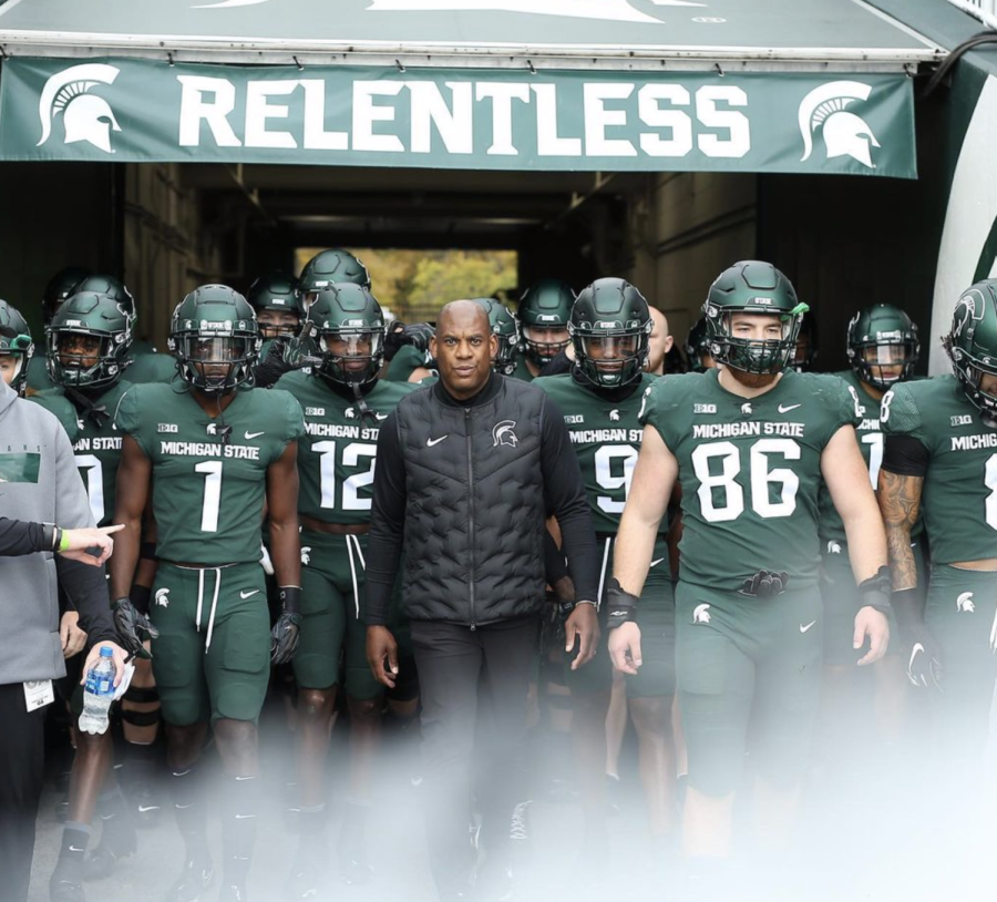 MSU head coach Mel Tucker prepares to lead him team out of the tunnel before the Spartans take on No 6. Michigan on Oct. 30, 2021/ Photo Credit: MSU Athletic Communications 