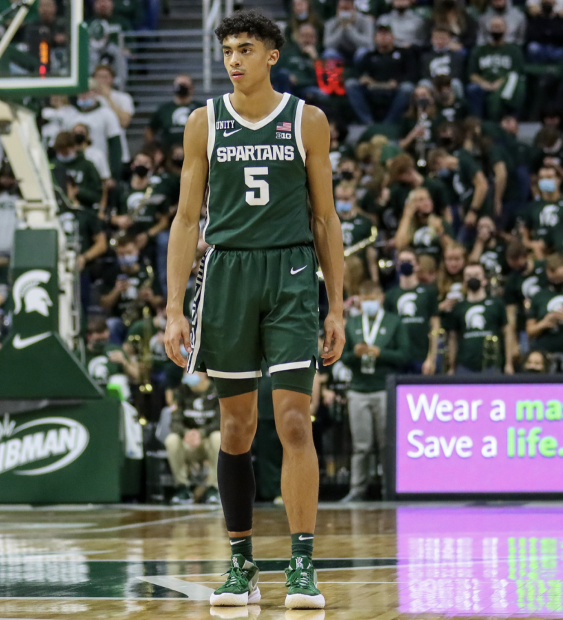 MSU forward Max Christie during the Spartans 90-46 win over Western Michigan on Nov. 12, 2021/ Photo Credit: Sarah Smith/WDBM