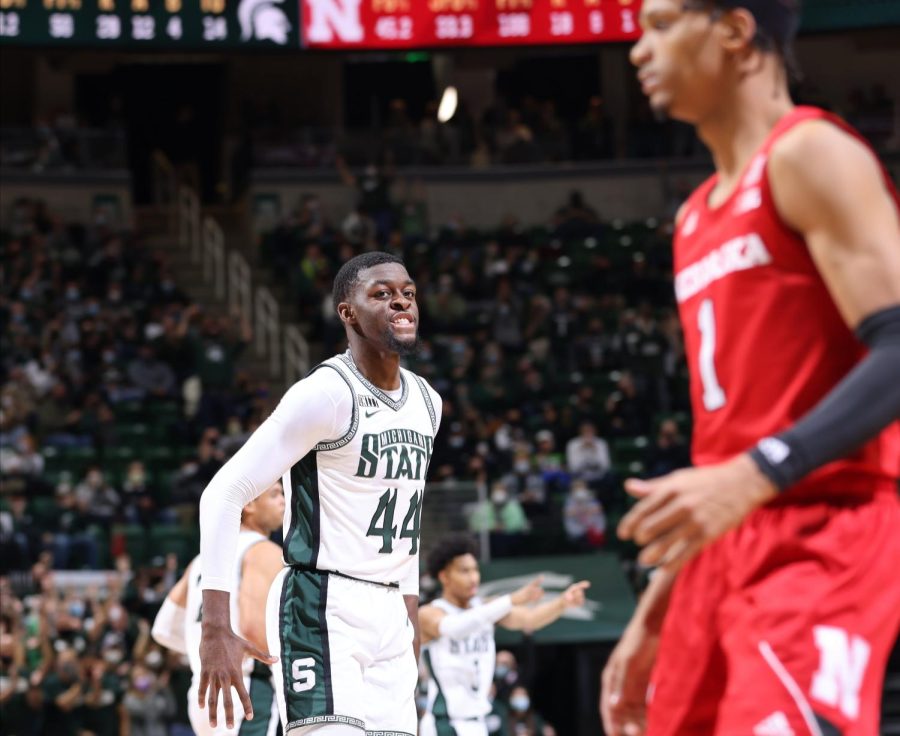 MSU+senior+Gabe+Brown+gives+a+menacing+look+in+Spartans+victory+over+Nebraska+%2F%2F+Photo%3A+MSU+Athletic+Communications