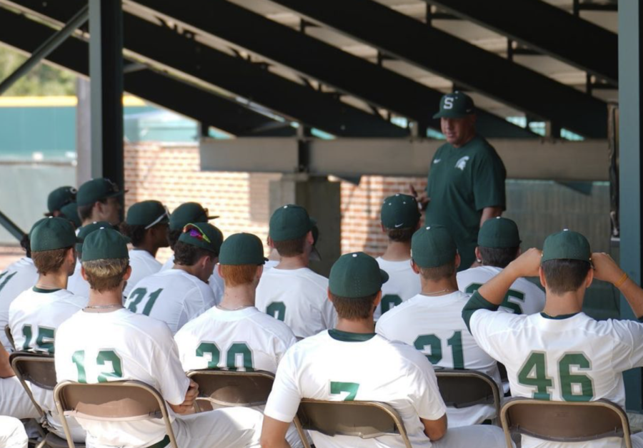 MSU manager Jake Boss talks with his 2022 baseball team on Jan. 4, 2021/ Photo Credit: MSU Athletic Communications 