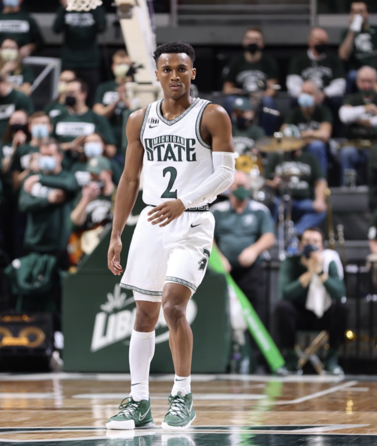 MSU+guard+Tyson+Walker+during+the+Spartans+79-67+win+over+Nebraska+on+Jan.+5%2C+2021%2F+Photo+Credit%3A+MSU+Athletic+Communications