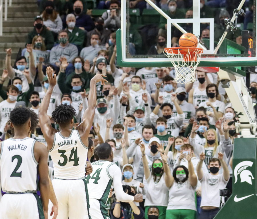 MSU forward Julius Marble drains a free throw during the Spartans 64-62 loss to Northwestern on Jan. 15, 2022/ Photo Credit: Sarah Smith/WDBM